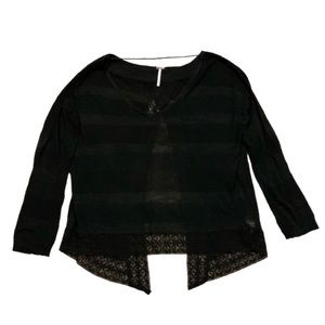 Free People Women’s Black Long Sleeve Sheer Open Back Top Blouse Size XS